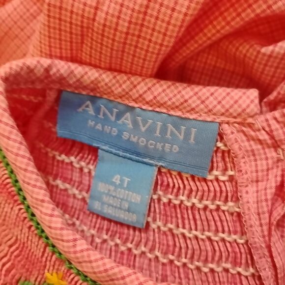 ANAVINA Girls 4T Smock Christmas Dress Pink Short Sleeve Trees Long Modest - Picture 5 of 6